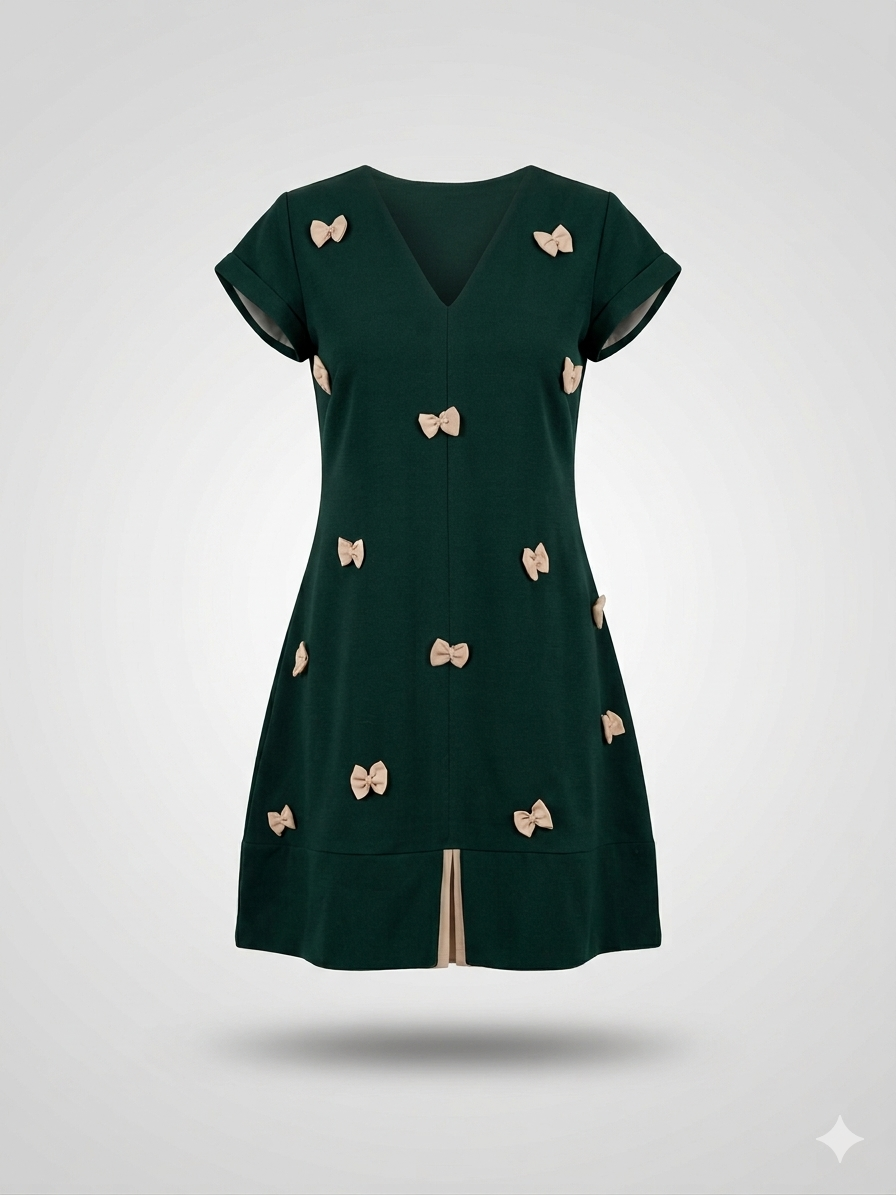 Emerald Bow-Embellished Shift